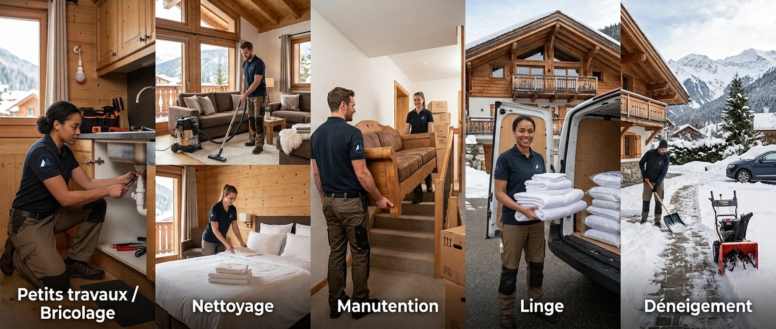 Petits travaux, nettoyage, manutention, linge et déneigement par les équipes Horizon Alpes Services